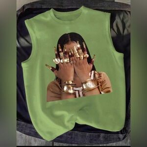 Green Sleeveless Top with Graphic Print